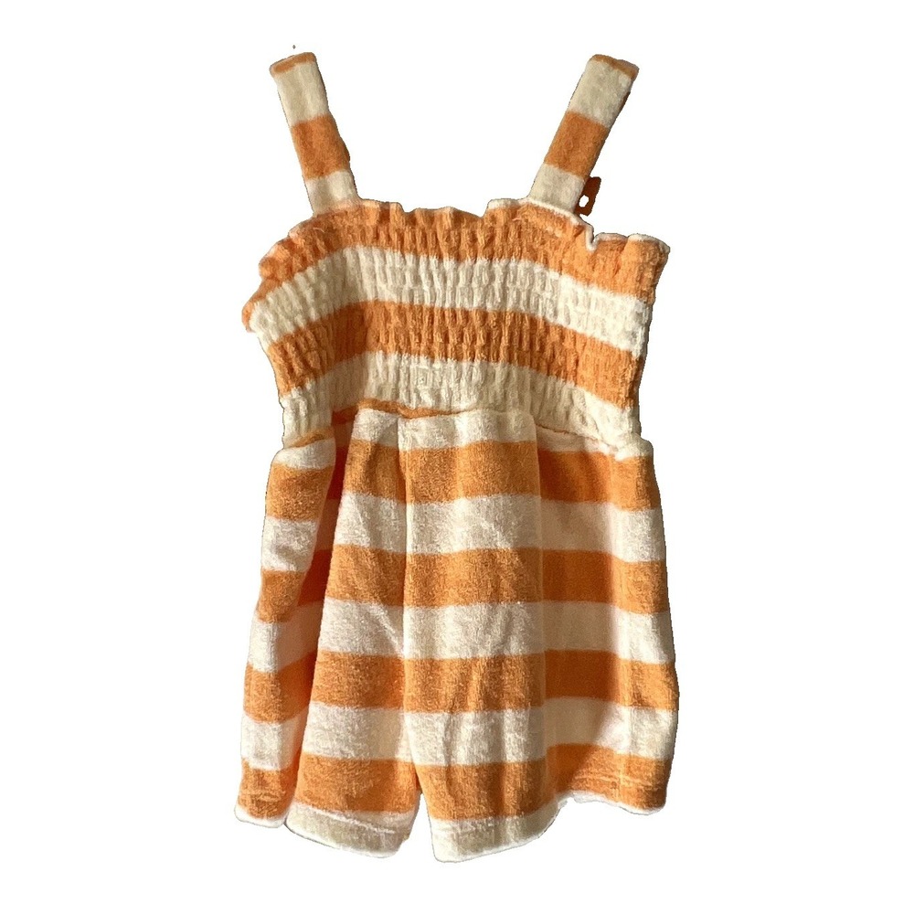 FOCUS kids Organic Cotton Orange/White Striped Terry Romper 6 Mos